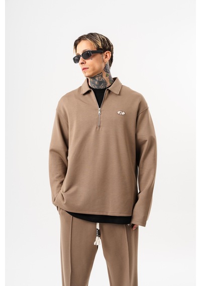 Respire Erkek Yarım Fermuarlı Modal Sweatshirt Vizon