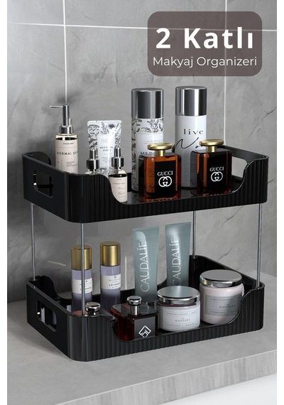 2 Katlı Makyaj Düzenleyici - Çok Amaçlı Organizer - Banyo Rafı - Banyo Kozmetik Takı Düzenleyici Pla Diğer