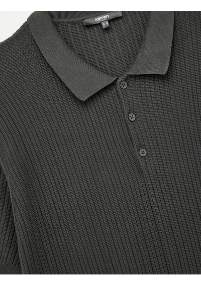Koton Regular Fit Kısa Kollu Pamuklu Dokulu Düğmeli Polo Yaka Triko Tişört Gri 7wam70044ht