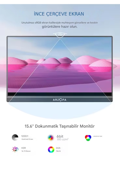 Arzopa A1 T 15.6" Full Hd 60hz Ips Ultra İnce Dokunmatik Taşınabi