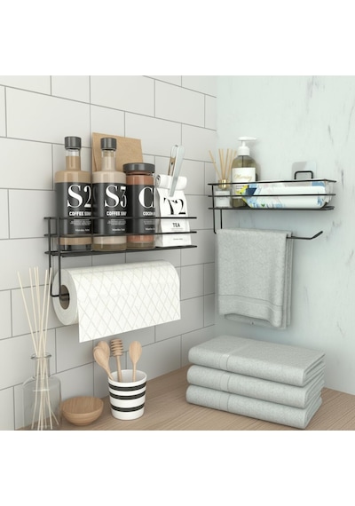 Yapışkanlı Raflı Kağıt Rulo Havluluk Peçetelik Havlu Kağıtlık Siyah Banyo Mutfak Düzenleyici Ra