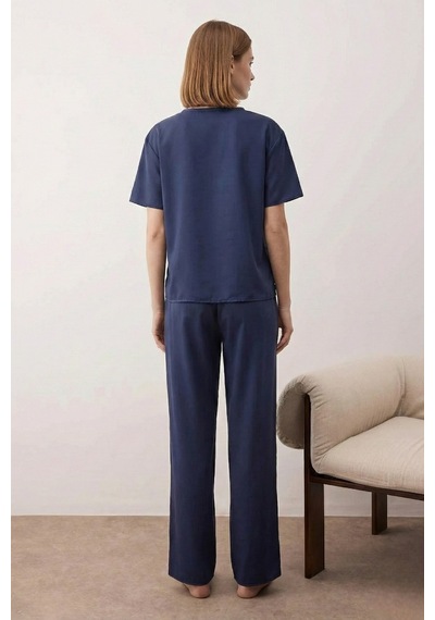 Lacivert Mat Saten Konfor Serisi Pijama Takımı