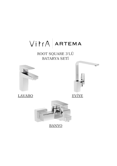 Artema Root Square Krom Lavabo-banyo-eviye Bataryası 3'lü Set A42732-A42737-A42753 Krom