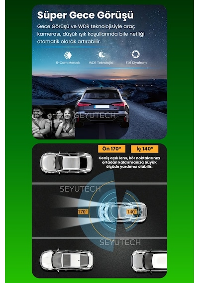 Harvox 2 Kameralı Wi-fi Özellikli Full Hd Araç Kamerası 1080p Gece Görüş, G-sensor Dashcam