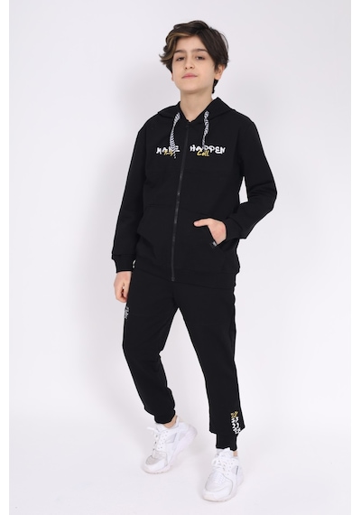 Toontoy Kids Toontoy Erkek Çocuk Pamuklu 2li Eşofman Takım Kapüşonlu Fermuarlı Hırka - Jogger Eşofman Altı 22919 Siyah