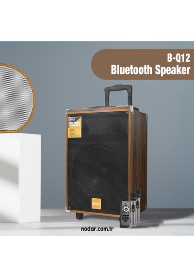 Baab Bq12 Bluetooth Hoparlör Fm Radyo 12 İnç Usb Tf Aux Çift Mikrofonlu Kumandalı - Ahşap