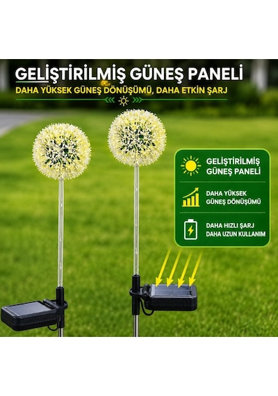 Tr 2'li Güneş Enerjili Karahindiba Bahçe Lambası Solar Led Dekoratif Dış Mekan Aydınlatma Sıcak Beyaz