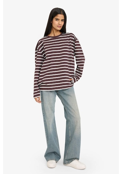 Defacto %100 Pamuk Loose Fit Çizgili Sweatshirt F7758ax26spbn338 Kahve-bn338