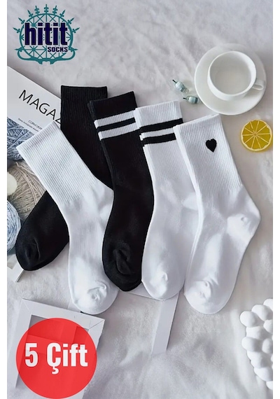 Unisex 5 Çift Premium Kalite Desenli Tenis Soket ASORTİ