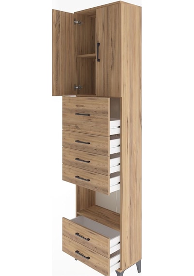 Arges Dolap 3 Raflı 6 Çekmeceli 2 Kapaklı 60x30x243 Çam-çam Çam