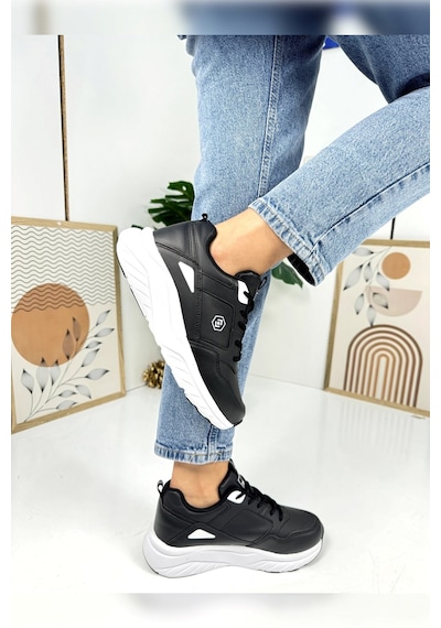Günlük Kadın Sneaker Bağcıklı Oval Burunlu Kalın Desenli Taban Rahat Hafif Spor Ayakkabı 2110 Siyah - Beyaz Günlük Kadın Sneaker Bağcıklı Oval Burunlu Kalın Desenli Taban Rahat Hafif Spor Ayakkabı 2110 Siyah - Beyaz