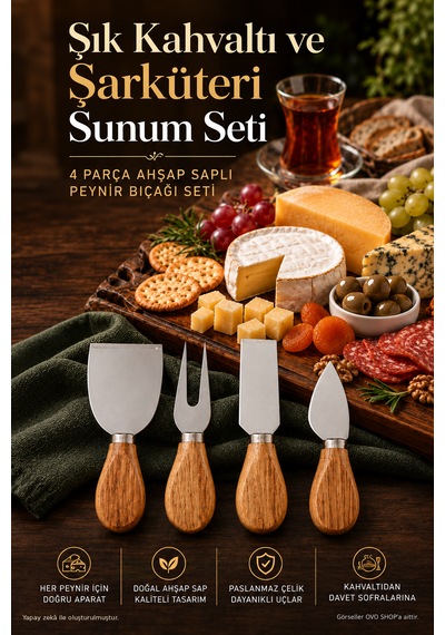 Bambu Peynir Bıçağı 4'lü Set Kahverengi