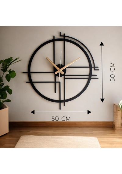 50 Cm Siyah Çelik Duvar Saati Sessiz Quartz Mekanizma, Paslanma Siyah Çerçeve