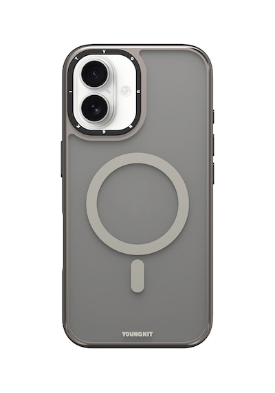 Apple Uyumlu iPhone 16 Kılıf Magsafe Şarj Özellikli Cam Arka Yüzey Tpu Youngkit Gemstone Serisi Kapak Gri