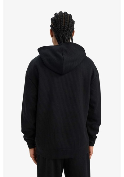 Defacto Boxy Fit Kapüşonlu Jakarlı Sweatshirt E9308ax25aubk81 Siyah