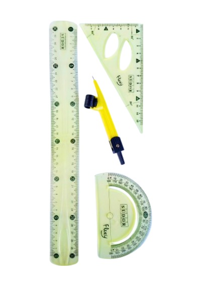 30 Cm Esnek Kırılmaz Cetvel Takımı 4 Lü Set Cetvel,pergel,açıölçer Ve Pergelli Set - Sarı Sarı