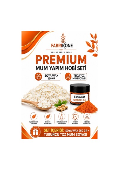 Premium Mum Yapım Hobi Seti - Soya Wax 250 Gr - Tekli Toz Mum Boyası - Turuncu Bkfabsw2501t Karışık