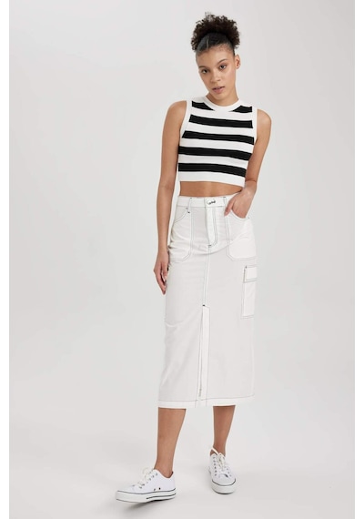 Defacto Coool Kargo Fit Poplin Midi %100 Pamuk Etek A8605AX23SMWT32 Beyaz