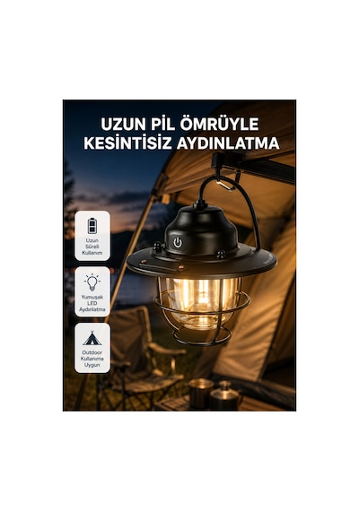 Astraltech Outdoor Retro Kamp Işığı Uzun Ömürlü Pil Taşınabilir Suya Dayanıklı Siyah