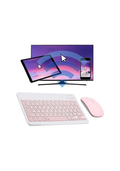 Tüm Cihazlara Uyumlu Akıllı Taşınabilir Şarj Edilebilir Kablosuz Bluetooth Klavye Ve Mause Seti Pembe - 582815151