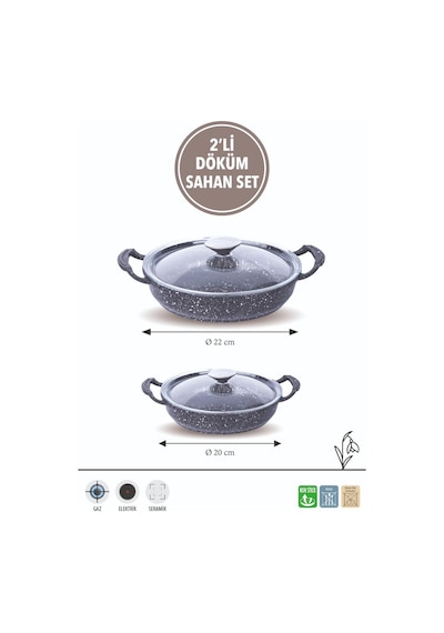 Fms D5013 Döküm Granit 2'li 20-22 Cm Kapaklı Sahan Set Gri