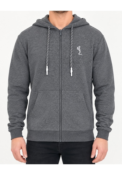 Polo State Erkek Antrasit Melanj Fermuarlı Kapüşonlu Regular Fit Sweatshirt