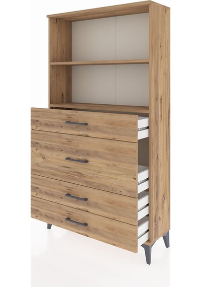Arges Dolap 2 Raflı 4 Çekmeceli 88x30x163 Çam-çam Çam