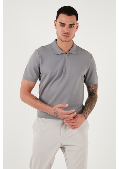 Buratti Pamuklu Regular Fit Fermuarlı Erkek Polo Yaka T Shirt 5902915 Kül