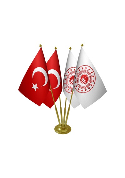 Masa Üstü Çevre Şehircilik Bakanlığı Bayrağı Türk Bayrağı Dörtlü Pirinç Direk Masa Bayrak Seti