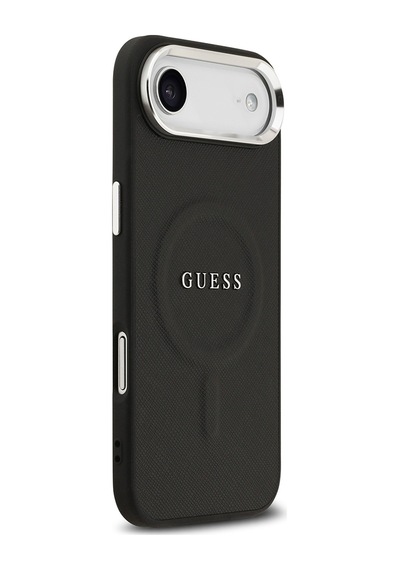 Apple Uyumlu iPhone 17 Air Kılıf Guess Lisanslı M-safe Özellikli Klasik Yazı Logolu Pu Deri Kapak Siyah Siyah