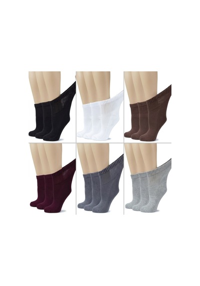 Ozzy Socks Kadın 6 Çift Bambu Lastiksiz Sıkmayan Diabetik Koyu Renkler Bilek Çorap Siyah, Beyaz, Antrasit, Gri, Bordo, Kahve