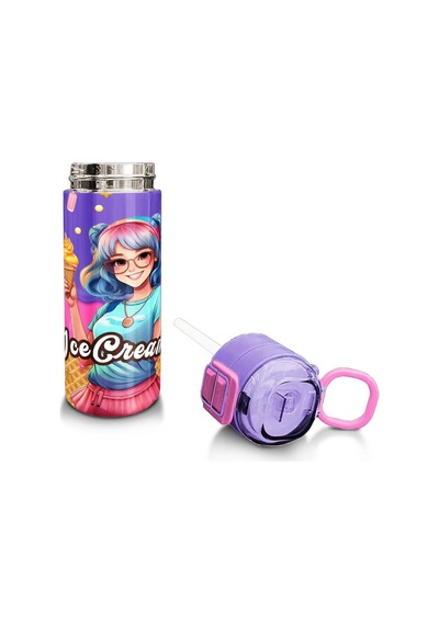 Coral High Kids Pembe Turkuaz K-pop Desenli Pipetli Ve Direkt İçim Çelik Termos 500 Ml 31989 Pembe - Mavi