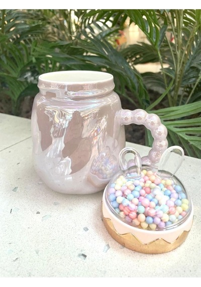 Tavşan Kapaklı Ponpon Kupa Mug Lila