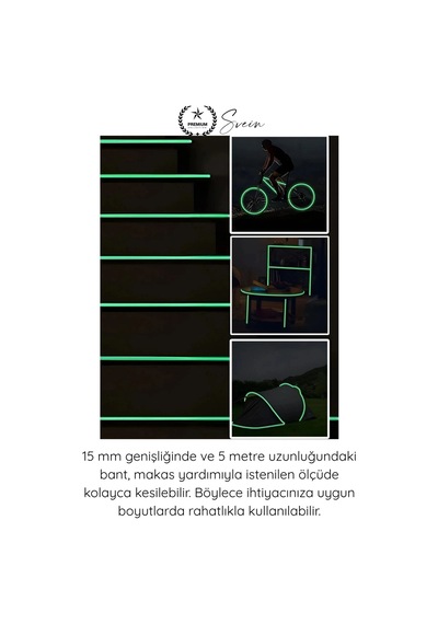 Fosforlubant Gece Parlayan Fosforlu Fotolümen Bant 15mm X 5 Metre Kendinden Yapışkanlı Acil Çıkış Y