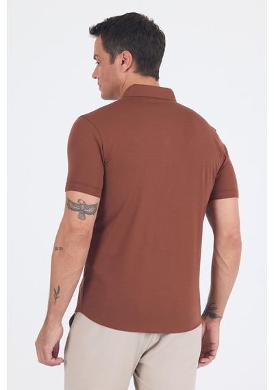 İmza Kiremit İtalyan Düğmeli Yaka Kısa Kol Cepsiz Slim Fit Gömlek 1004250255 Kiremit