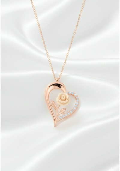 Çekirdekjewelry 925 Ayar Gümüş Kalbimin Beyaz Gülü Kolye Pembe