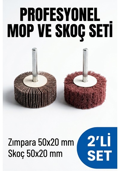 50x20 Mm Mop Ve Skoç Seti 2 Adet Matkap Ucu Temizleme Ve Parlatma Zımparası