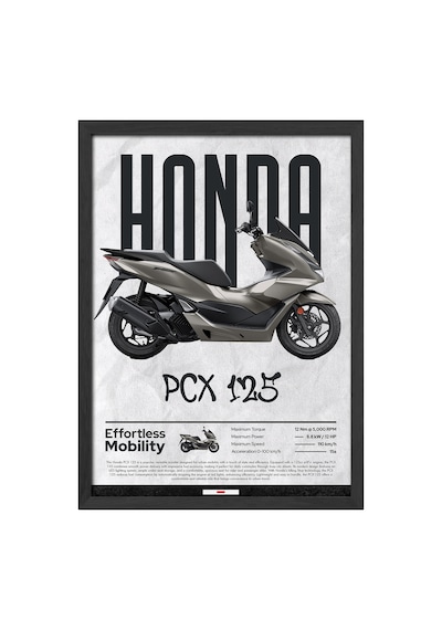 Honda Pcx 125 Siyah Ahşap Çerçeveli Poster, Dekoratif Motosiklet Duvar Tablosu