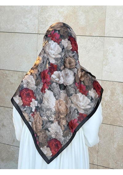 Qalortex Scarf Pamuklu Gonca Desen Eşarp - Siyah