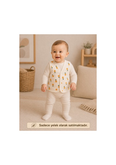 The Two Unisex Bebek Bej Ananas Desenli Örme Yelek 6-24 Ay Pamuk