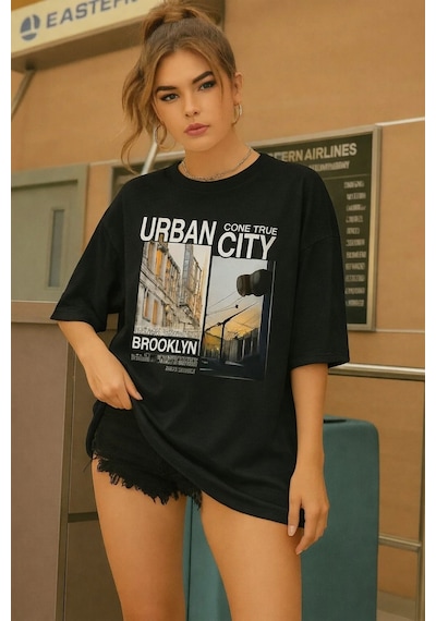 Brooklyn Baskılı Unisex Tişört SIYAH