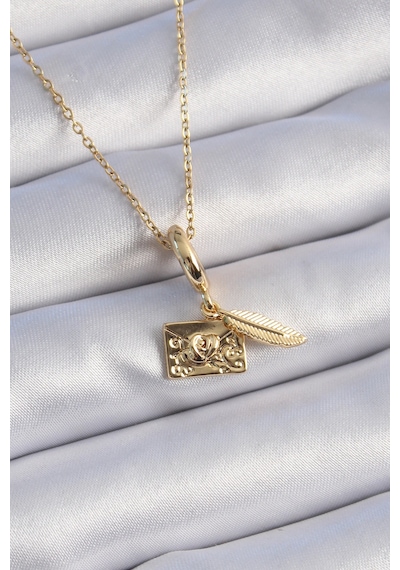 Gold Renk Kalp Detay Mektup Figür Charm Model Kadın Kolye - Ebj241012w28471 Bakır