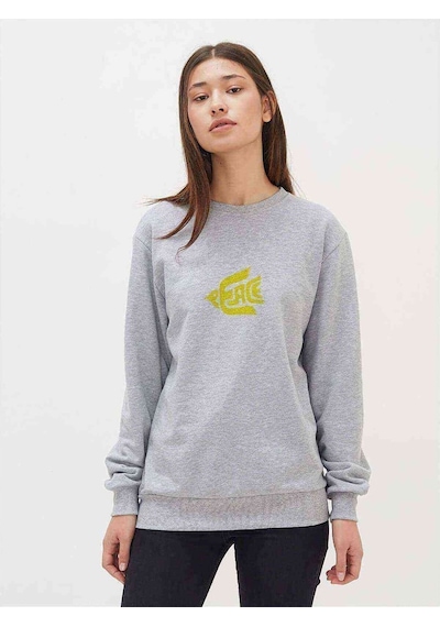 Peace Sarı Baskılı Gri Kadın Sweatshirt