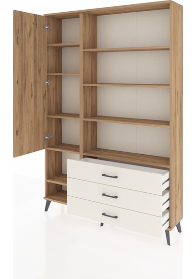 Arges Dolap 9 Raflı 3 Çekmeceli Tek Kapaklı 132x30x195 Çam-ç... Çam