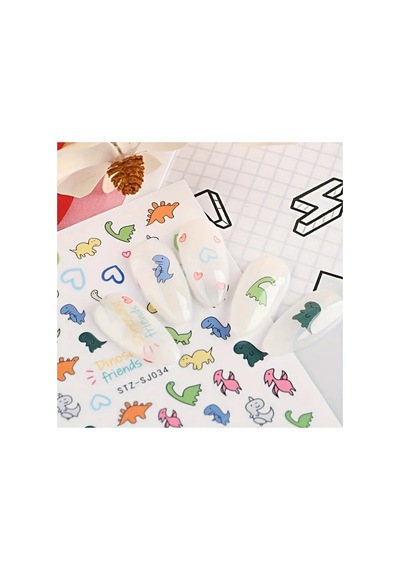 Nailist Fun - Dinazor Çıkartmalı Renkli Eğlenceli Yapışkan Çocuk Tırnak Sticker Seti Tırnak Dövmesi
