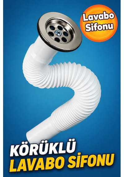 Körüklü Lavabo Sifonu Esnek Lavabo Gider Hortumu Paslanmaz Süzgeçli