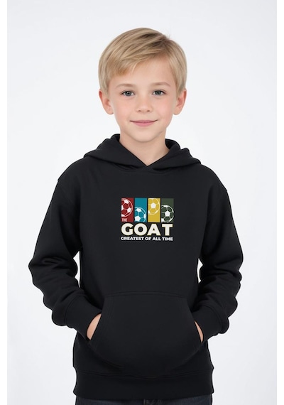 Panios Kids Kapüşonlu Kanguru Cepli Goat Baskı Detaylı Erkek Çocuk Sweatshirt Siyah
