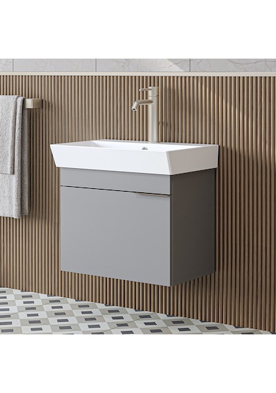 Likya Tek Kapaklı Lavabolu 59 Cm Banyo Dolabı Alt, Lavabolu Banyo Alt Dolabı Kül Gri