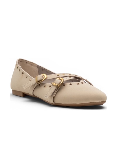 Shoes 0007 Zımba Detaylı Kadın Babet Bej