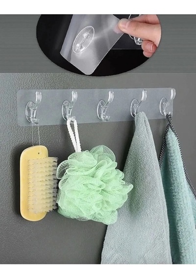Yapışkanlı Güçlü Şeffaf 5 Li Askılık Kapı Arkası Mutfak Duvar Banyo Düzenleyici Askı Plastik Turuncu Diğer